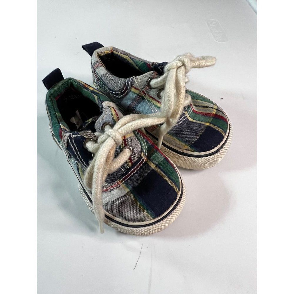 Baby Gap Checkered Lace Up Tennis Shoes.  Blue, Green, Red.  Size Toddler 5